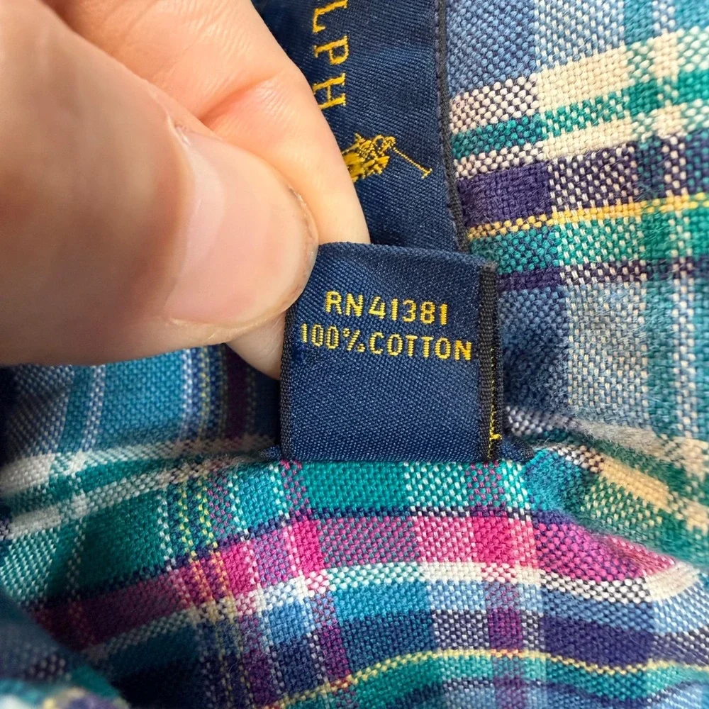 Polo Ralph Lauren Mens Plaid Button Down Shirt Teal Pink M Preppy Country Club